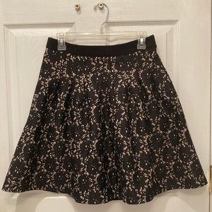 Floral Black Nude Lace Knee Length Flared Skirt